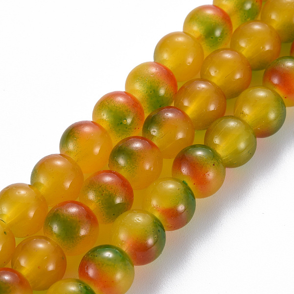 

PandaHall Spray Painted Glass Beads Strands, Round, Gold, 8x7.5mm, Hole: 1.4mm, about 50~51pcs/strand, 14.57~14.96 inches(37~38cm) Glass...