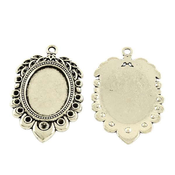 

PandaHall Tibetan Style Alloy Pendant Rhinestone Cabochon Settings, Oval, Cadmium Free & Lead Free, Antique Silver, 47x30x2mm, Hole: 3mm...