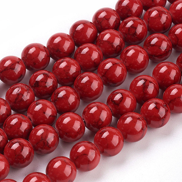 

PandaHall Synthetic Turquoise Beads Strands, Dyed, Round, Red, 8mm, Hole: 1mm, about 50pcs/strand, 15.7 inch Synthetic Turquoise Round Red