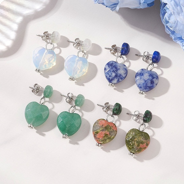ハートミックスストーンダングルスタッドピアス