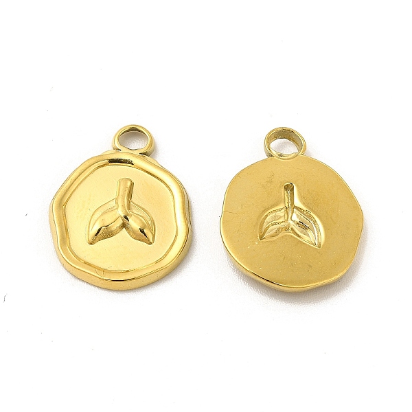 

PandaHall Ion Plating(IP) 304 Stainless Steel Pendants, Flat Round with Fishtail Charm, Real 18K Gold Plated, 16.5x13x2mm, Hole: 2mm 304...