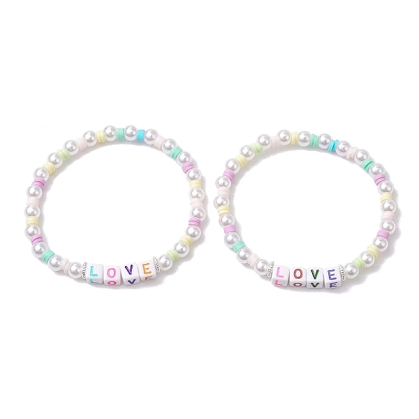 

PandaHall Polymer Clay & Plastic Beaded Stretch Bracelets, Word Love Acrylic Bracelets for Women, Colorful, Inner Diameter: 2-1/8 inch...