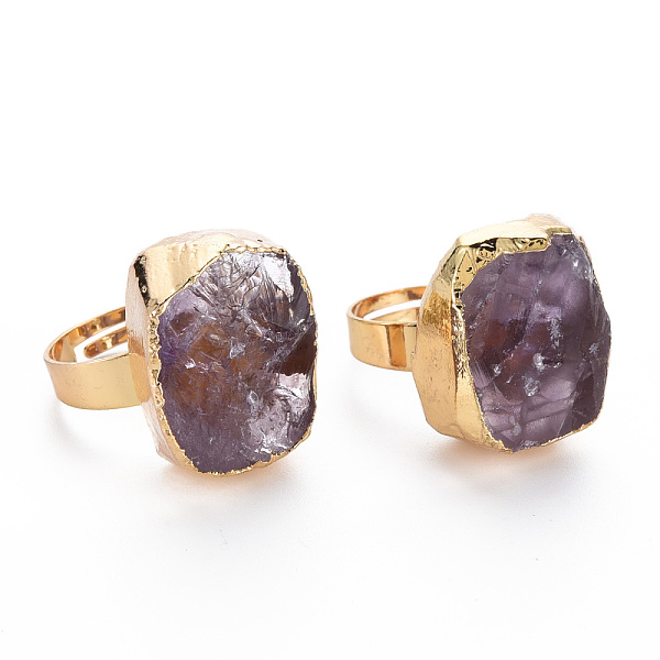 

PandaHall Adjustable Natural Amethyst Finger Rings, Wide Band Rings, with Brass Findings, Oval, Golden, US Size 8(18.1mm) Amethyst