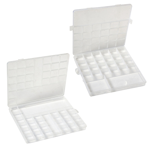 PandaHall 2Pcs 2 Style Transparent Plastic Bead Containers, with 28 & 26 Compartments, for DIY Art Craft, Bead Storage, Rectangle, White...