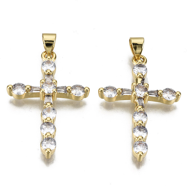 

PandaHall Brass Micro Pave Clear Cubic Zirconia Pendants, Nickel Free, Cross, Real 16K Gold Plated, 31.5x20x4mm, Hole: 3.5x4mm Brass+Cubic...