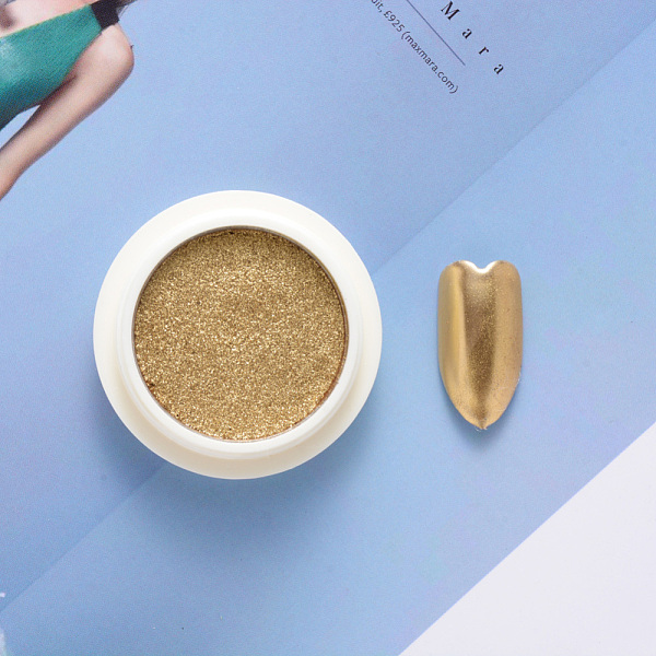 

PandaHall Jar Holographic Chrome Nail Powder Metallic Mirror Effect, with 1Pc Eyeshadow Sticks, for Aurora Pigment Manicure Art Decoration..., Gold