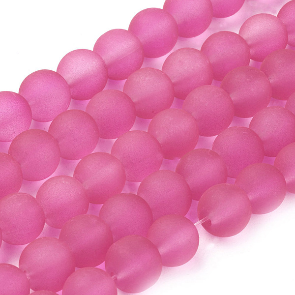 

PandaHall Transparent Glass Bead Strands, Frosted, Round, Deep Pink, 8mm, Hole: 1~1.6mm, about 99pcs/strand, 31.4 inch Glass Round Pink