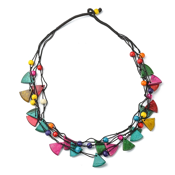 

PandaHall Dyed Natural Coconut Round & Fan Beaded Multi-strand Necklaces, Bohemian Jewelry for Women, Colorful, 26.38 inch(67cm) Wood