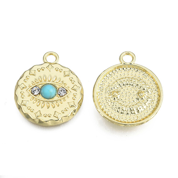

PandaHall Rack Plating Alloy Pendants, with Crystal Rhinestone and Synthetic Turquoise, Flat Round with Horse Eye, Cadmium Free & Nickel..., Clear