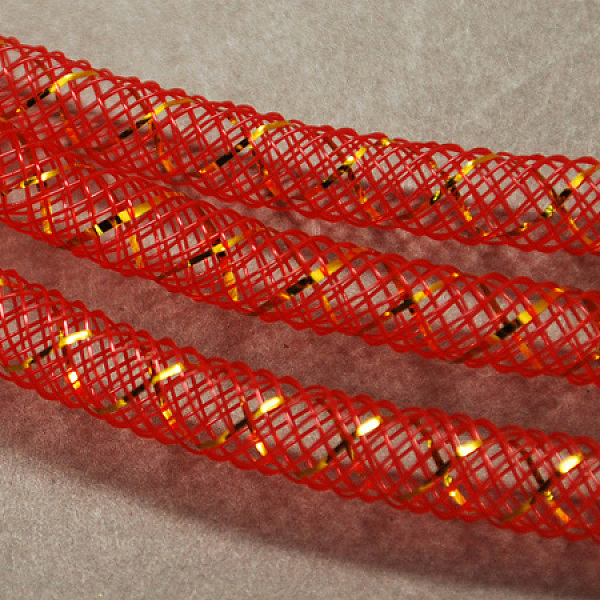 

PandaHall Mesh Tubing, Plastic Net Thread Cord, with Gold Vein, Red, 8mm, 30 yards/Bundle Plastic Red