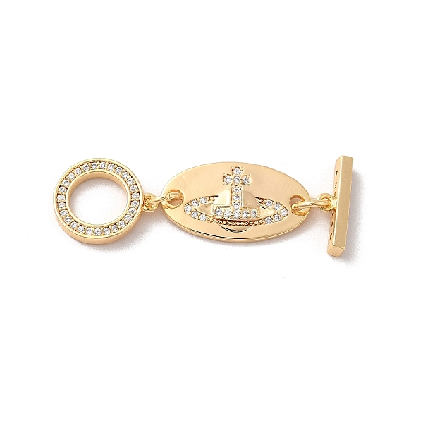 

PandaHall Brass Micro Pave Clear Cubic Zirconia Toggle Clasps, Oval, Real 18K Gold Plated, Link: 19.5x10.5x2mm, Hole: 2mm; Bar: 13.5x4x2.8mm...