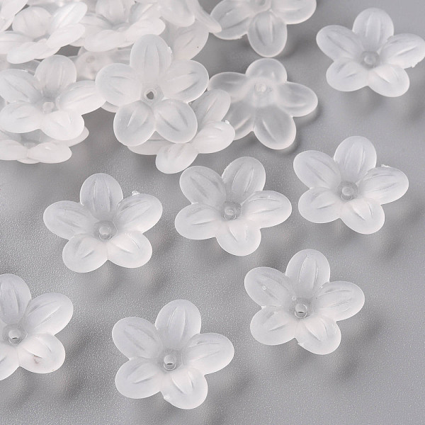 

PandaHall Frosted Acrylic Bead Caps, 5-Petal, Flower, White, 19.5x20x5.5mm, Hole: 1.6mm, about 740pcs/500g Acrylic White