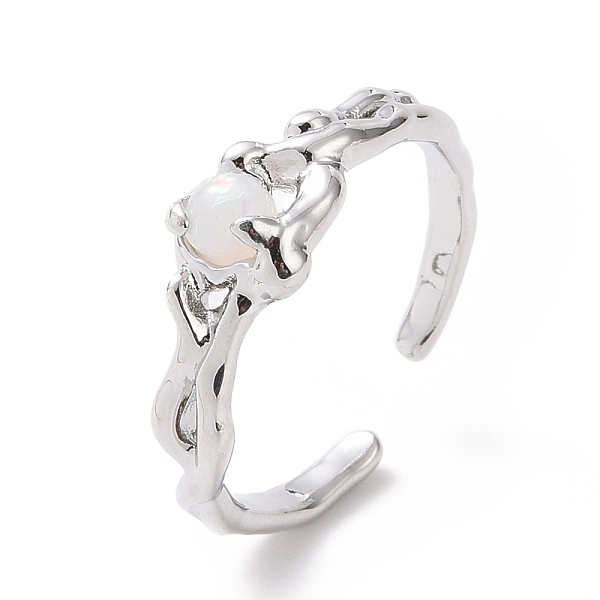 

PandaHall Plastic Round Beaded Open Cuff Ring, Platinum Plated Brass Jewelry for Women, White, US Size 6 1/2(16.9mm) Brass White