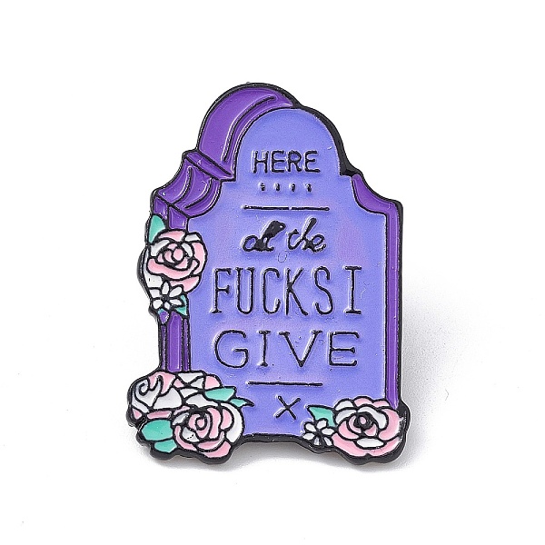 

PandaHall Word Here Lies All The Fucks I Give Enamel Pin, Electrophoresis Black Alloy Gothic Tombstone Brooch for Backpack Clothes, Medium...