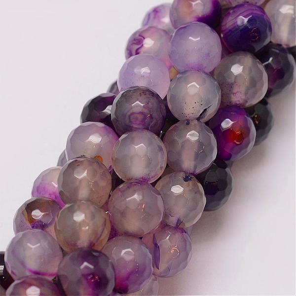 

PandaHall Natural Striped Agate/Banded Agate Bead Strands, Dyed, Faceted, Round, Medium Orchid, 10mm, Hole: 1.5mm, about 38pcs/strand, 14..., Purple