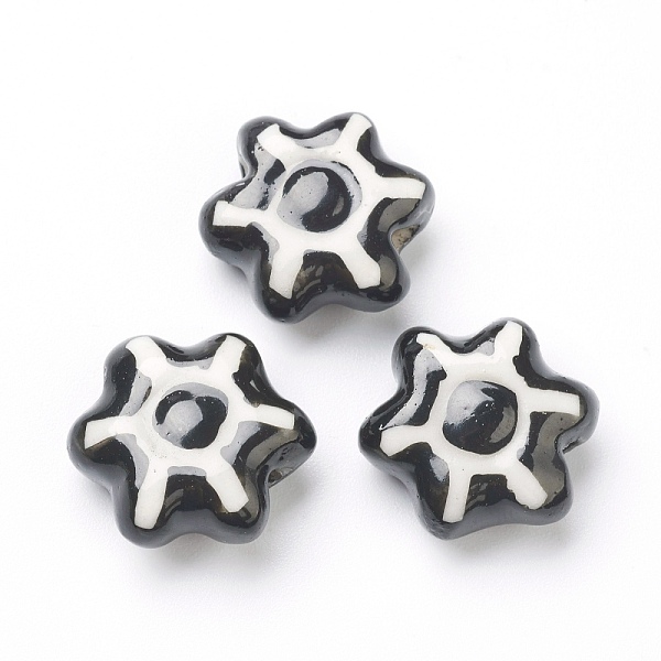 

PandaHall Handmade Porcelain Flower Beads, Black, 15~17x15~17x7mm, Hole: 2mm, about 20pcs/strand, 11.42 inch(29cm) Porcelain Flower Black