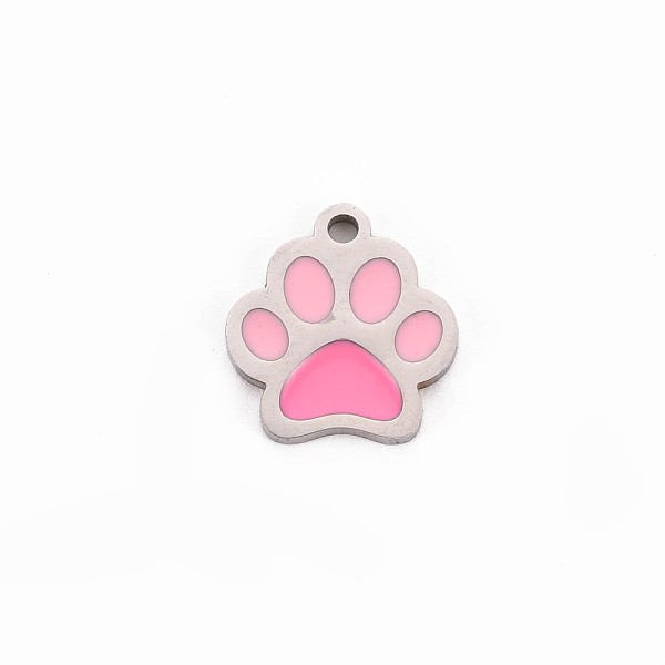 

PandaHall 304 Stainless Steel Enamel Charms, Stainless Steel Color, Dog Paw Prints, Hot Pink, 13x12x1mm, Hole: 1.5mm Stainless Steel+Enamel...