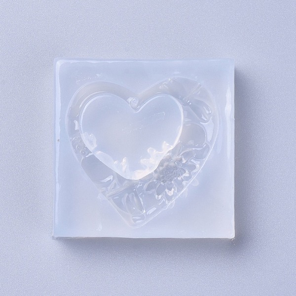 

PandaHall Pendant Silicone Molds, Resin Casting Molds, For UV Resin, Epoxy Resin Jewelry Making, Heart with Flower, White, 46x46x13mm, Hole...