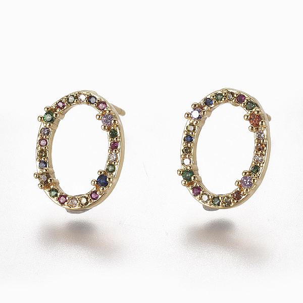 

PandaHall Brass Micro Pave Cubic Zirconia Studs Earrings, Oval, Colorful, 13.5x10x3mm, Pin: 0.7mm Cubic Zirconia