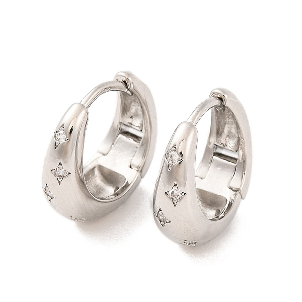 Brass Pave Clear Cubic Zirconia Hoop Earrings for Women