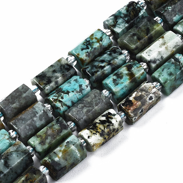 

PandaHall Natural African Turquoise(Jasper) Beads Strands, with Seed Beads, Faceted Column, 9~14x5~7x5~6mm, Hole: 1.2mm, about...