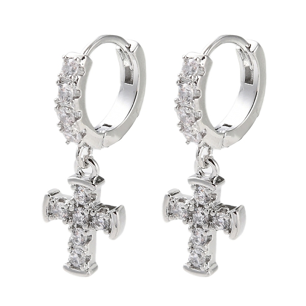 Brass Micro Pave Clear Cubic Zirconia Hoop Earrings
