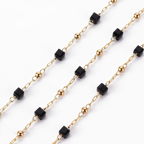 

PandaHall Handmade Acrylic Beaded Chains, with Brass Findings, Soldered, Spool, Square, Real 18K Gold Plated, Black, 2.5x2.5x2.5mm...