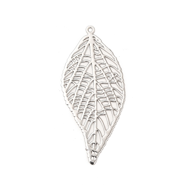 

PandaHall Rack Plating Brass Filigree Big Pendants, Long-Lasting Plated, Leaf Charms, Platinum, 42x19x0.3mm, Hole: 1.2mm Brass Leaf