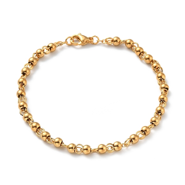 

PandaHall Vacuum Plating 304 Stainless Steel Round Beaded Bracelet for Women, Golden, 7-1/4 inch(18.5cm) 304 Stainless Steel