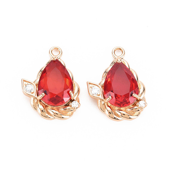 

PandaHall Glass Pendants, with Brass Micro Pave Clear Cubic Zirconia Findings, Faceted, Teardrop, Light Gold, FireBrick, 22.5x17x7mm, Hole..., Red