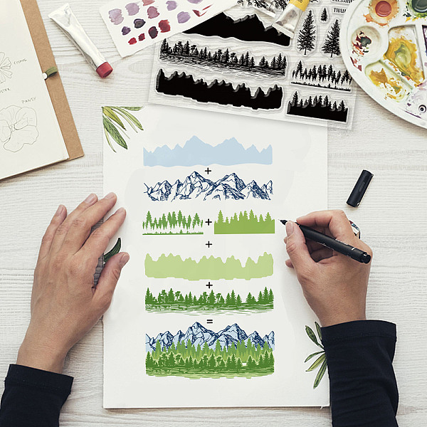 

PandaHall PVC Plastic Stamps, for DIY Scrapbooking, Photo Album Decorative, Cards Making, Stamp Sheets, Mountain Pattern, 160x110x3mm...