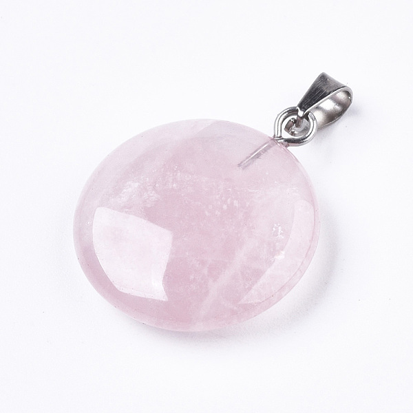 

PandaHall Synthetic Rose Quartz Pendants, with Platinum Tone Brass Bails, Flat Round, 22~25x19~21x5~7mm, Hole: 3x6mm Rose Quartz Flat Round