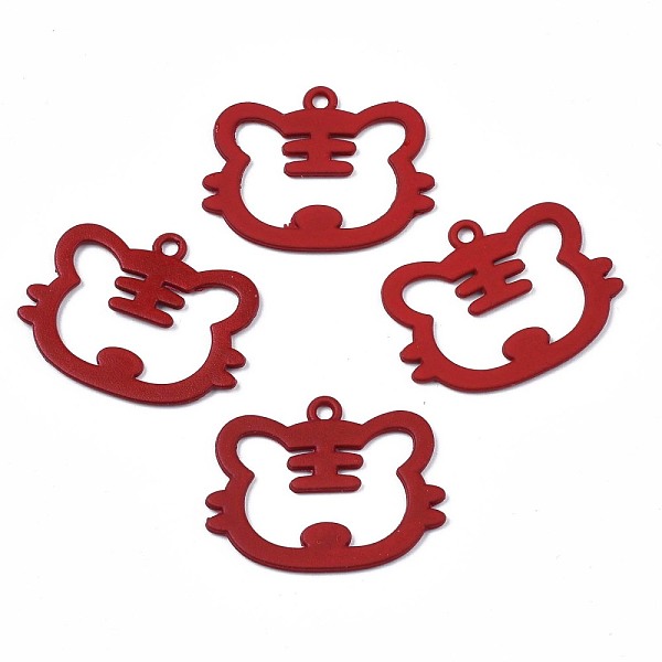

PandaHall Spray Painted Alloy Pendants, Cadmium Free & Nickel Free & Lead Free, Tiger, Dark Red, 22x28x1.5mm, Hole: 1.8mm Alloy Tiger