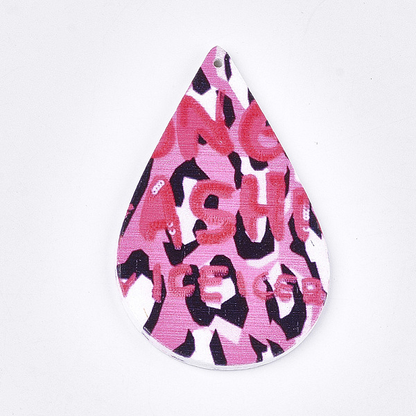 

PandaHall Printed Wooden Big Pendants, Dyed, teardrop, Colorful, 59x36x2.5mm, Hole: 1.5mm Wood Teardrop