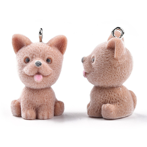 

PandaHall Opaque Resin Pendants, with Platinum Tone Iron Loops, Flocky Dog Charms, Peru, 31~33x22x21~22mm, Hole: 2.5mm Iron+Resin Dog Brown