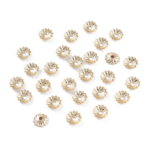 

PandaHall Rack Plating Brass Bead Cap, Long-Lasting Plated, Flower, Multi-Petal, Real 14K Gold Plated, 5.5x1.3mm, Hole: 1.2mm Brass