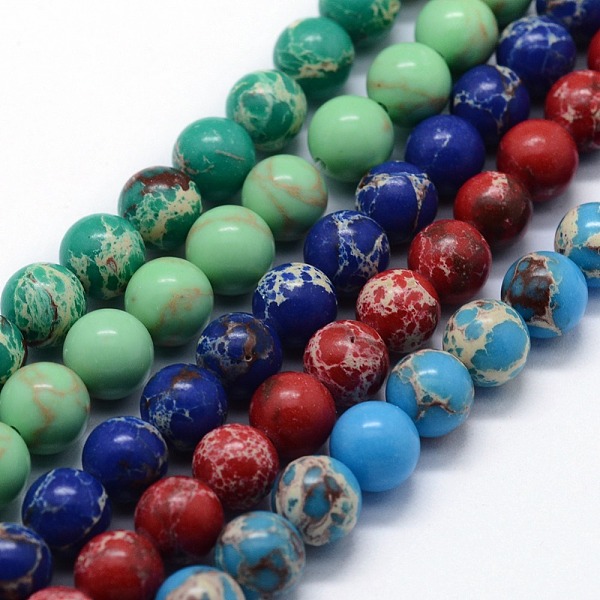 

PandaHall Synthetic Imperial Jasper Beads Strands, Dyed, Round, Mixed Color, 6mm, Hole: 0.8mm, about 63pcs/strand, 14.76 inch(37.5cm)..., Multicolor