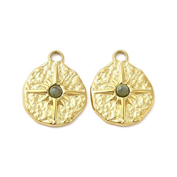 

PandaHall Natural African Turquoise(Jasper) Pendants, Flat Round Charms, with Vacuum Plating Real 18K Gold Plated 201 Stainless Steel...