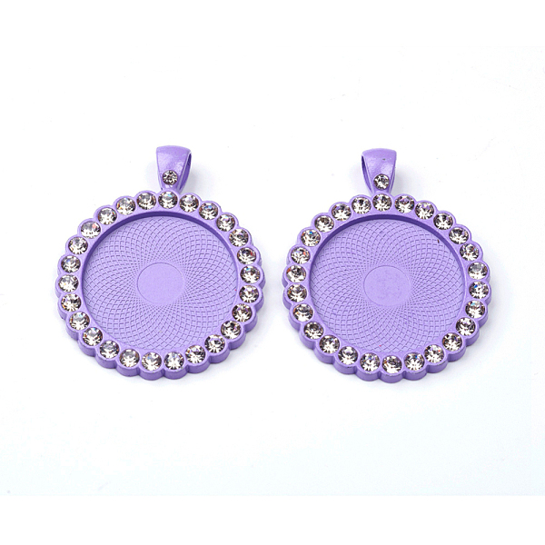

PandaHall Alloy Pendant Cabochon Settings, Plain Edge Bezel Cups, with Crystal Rhinestone, Flat Round, Lilac, Tray: 25mm, 43x34x3mm, Hole..., Purple