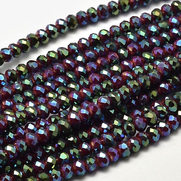 

PandaHall Faceted Rondelle Half Rainbow Plated Electroplate Glass Beads Strands, Red, 3.5x2mm, Hole: 0.5mm, about 148pcs/strand, 14.9 inch...
