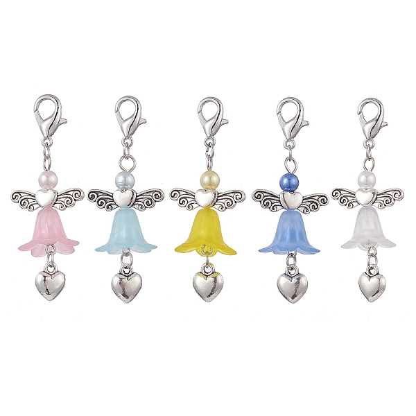 

PandaHall Angel Acrylic Pendant Decorations, Alloy Heart Lobster Claw Clasps Charms, Mixed Color, 57mm Acrylic Angel & Fairy Multicolor