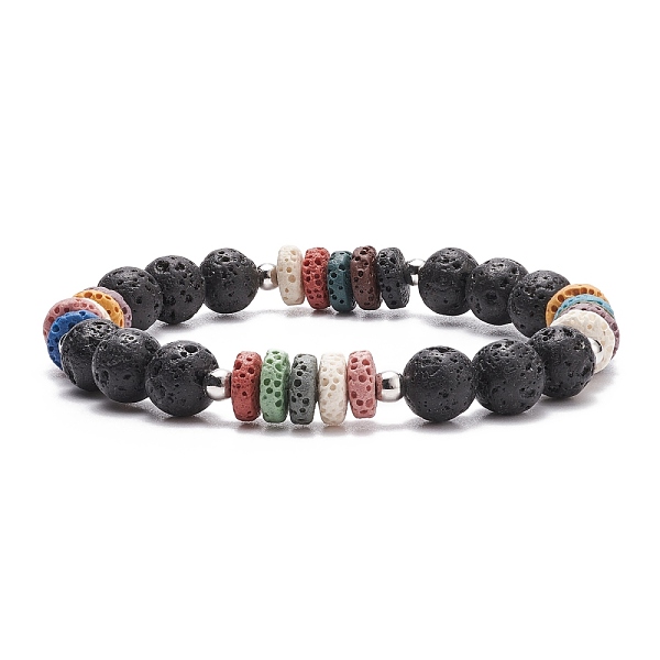 

PandaHall Natural Lava Rock Beaded Stretch Bracelet, Essential Oil Gemstone Jewelry for Women, Black, Inner Diameter: 2-1/8 inch(5.4cm) Lava...