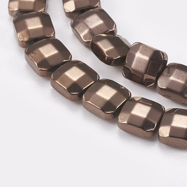 PandaHall Electroplated Non-magnetic Synthetic Hematite Beads Strands, Faceted, Square, Coffee Plated, 8x8x3mm, Hole: 0.5mm, about...