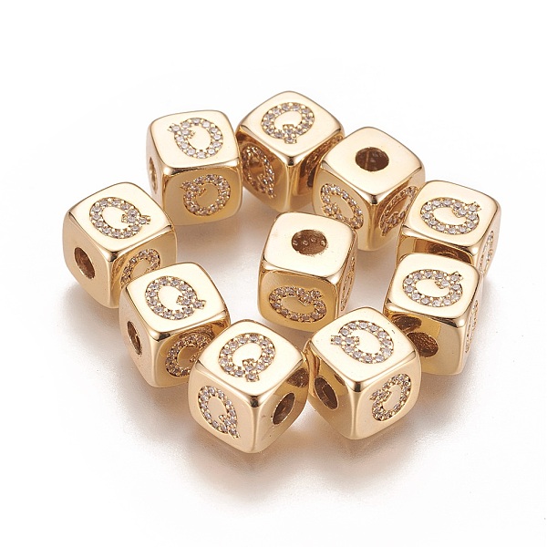 

PandaHall Brass Micro Pave Cubic Zirconia Beads, Horizontal Hole, Real 18K Gold Plated, Long-Lasting Plated, Cube with Letter, Clear...