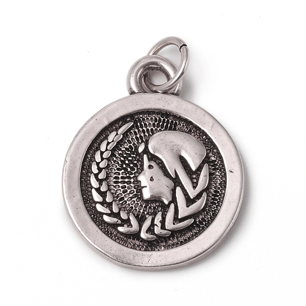 

PandaHall Brass Pendants, with Jump Rings, Long-Lasting Plated, Flat Round with 12 Constellation/Zodiac Sign, Antique Silver, Virgo...
