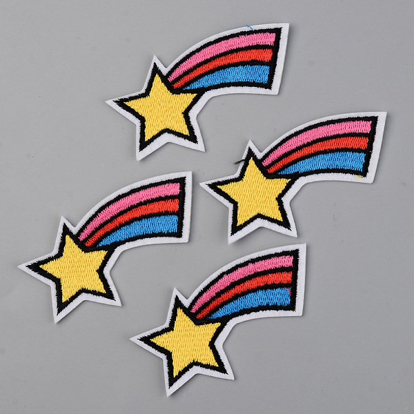 

PandaHall Computerized Embroidery Cloth Iron on/Sew on Patches, Appliques, Costume Accessories, Shooting Star, Colorful, 41x77x1.5mm Cloth...