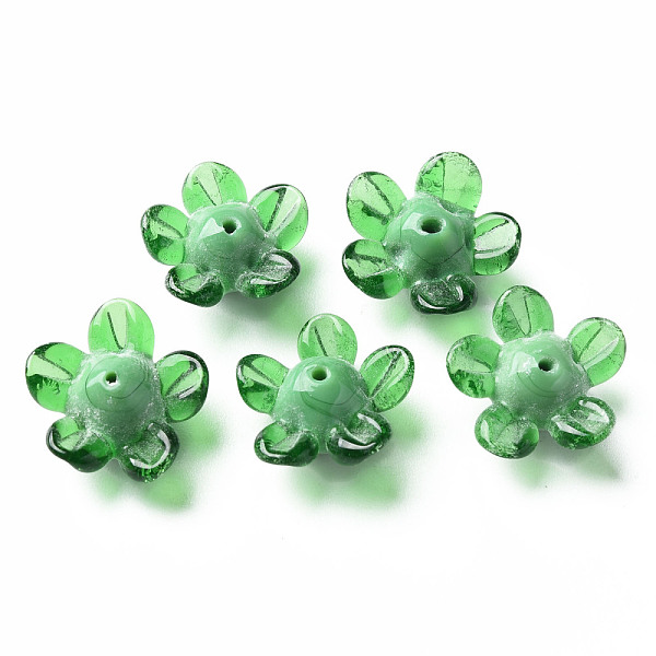 

PandaHall Handmade Lampwork Beads, Flower, Green, 14.5~15.5x15~16x7~8mm, Hole: 1.5mm Lampwork Flower Green
