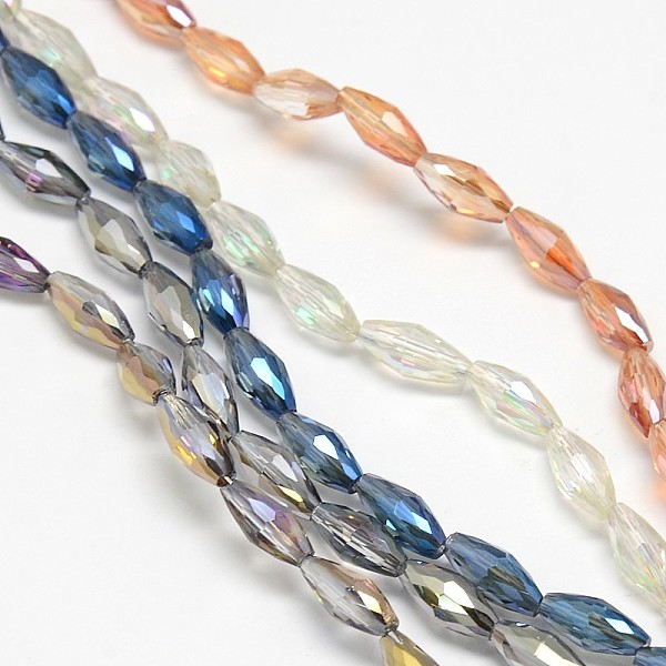 

PandaHall Electroplate Crystal Glass Rice Beads Strands, Faceted, Rainbow Color Plated, Mixed Color, 4x9mm, Hole: 1mm, about 58pcs/strand..., Multicolor