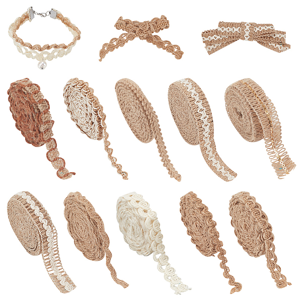 

PandaHall 20m 10 styles Braided Burlap Ribbon, Hessian Ribbon, Jute Ribbon, for Jewelry Making and Home Decoration, Mixed Color, 6~20x1~3mm..., Multicolor