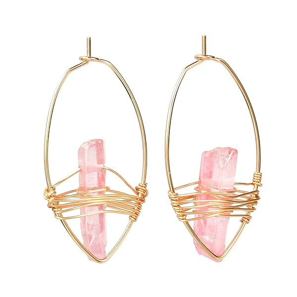 

PandaHall Electroplated Natural Quartz Wire Wrapped Earrings for Girl Women, Golden Horse Eye Shape Brass Hoop Earrings, Pink...